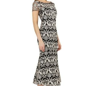 NWT JS Collections Black/White Tea Length Gown Sm